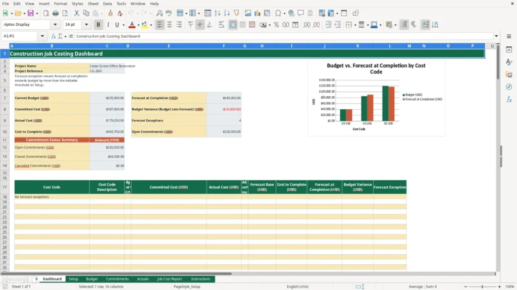 Workbook preview 1 of 4: Free Construction Job Costing Workbook in Excel 2026
