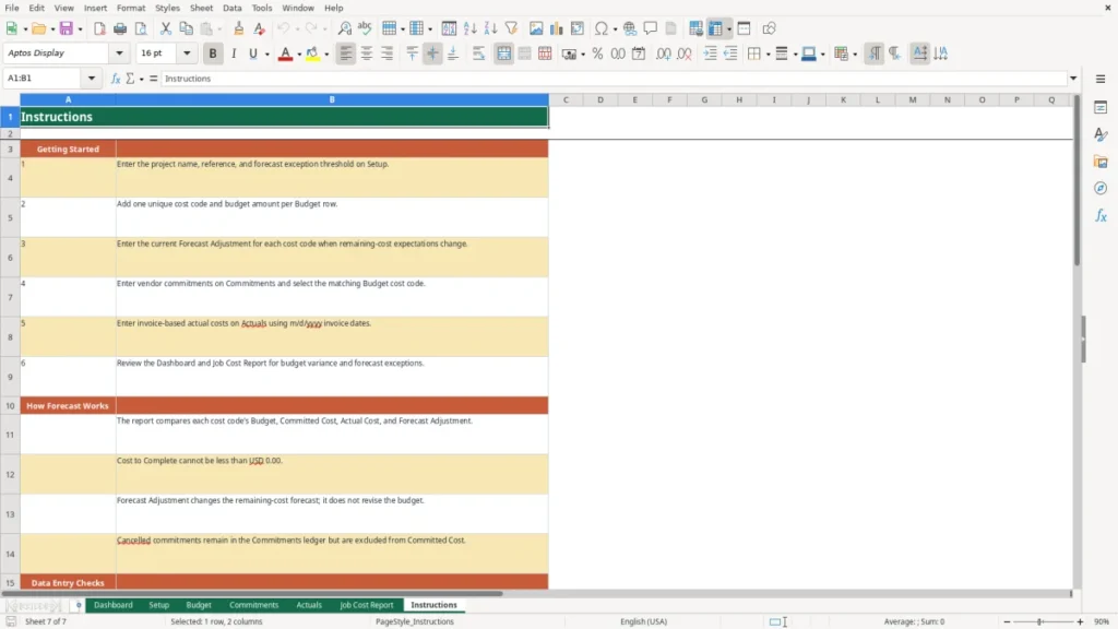 Workbook preview 4 of 4: Free Construction Job Costing Workbook in Excel 2026